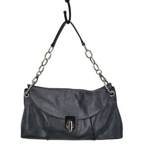 Kate Landry Metallic Gun Metal Leather‎ Shoulder Bag Chain Strap Baguette Baddie